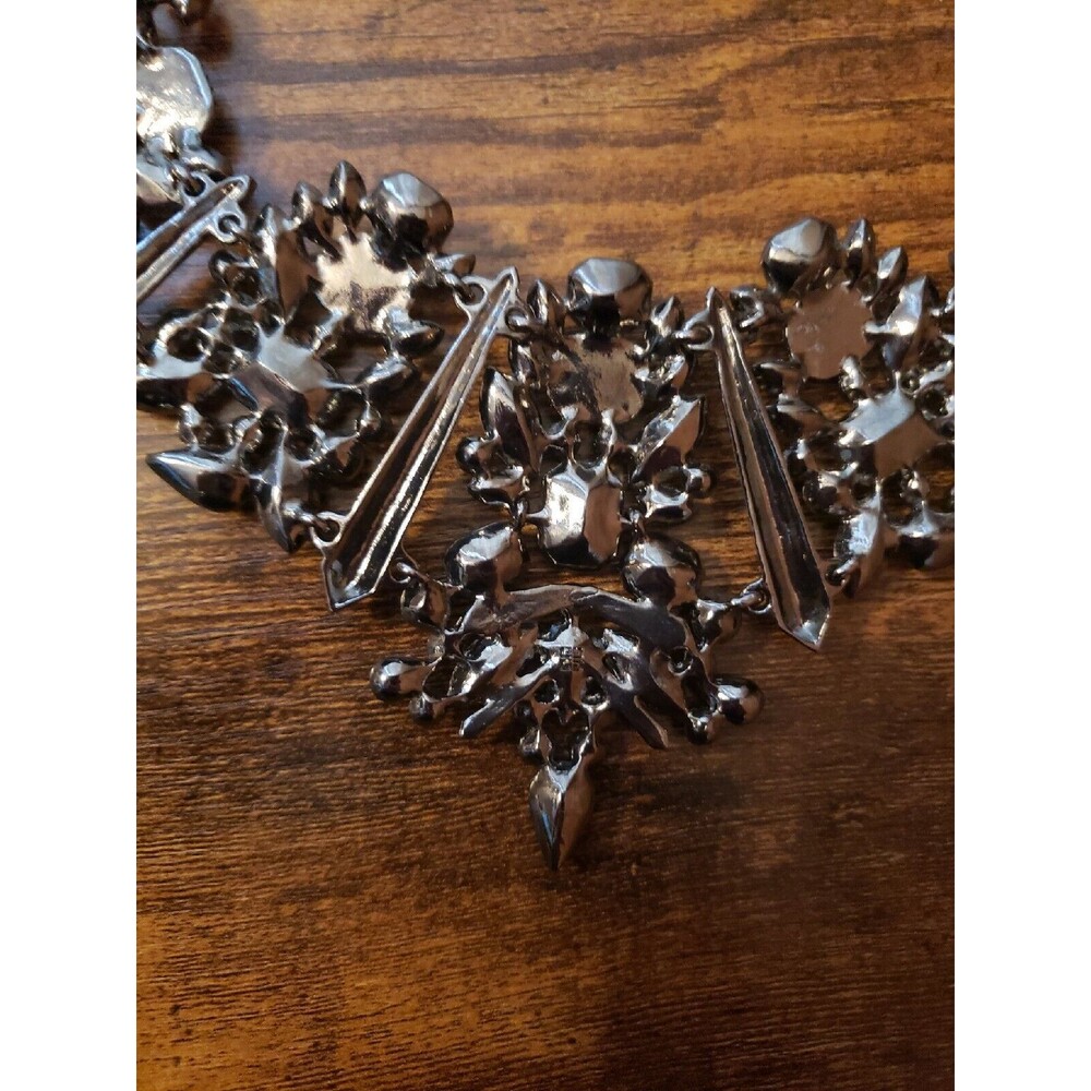 Givenchy Statement Necklace Smoky Grey Clear Rhinestone Faux Pearl Chunky Runway - Picture 14 of 16